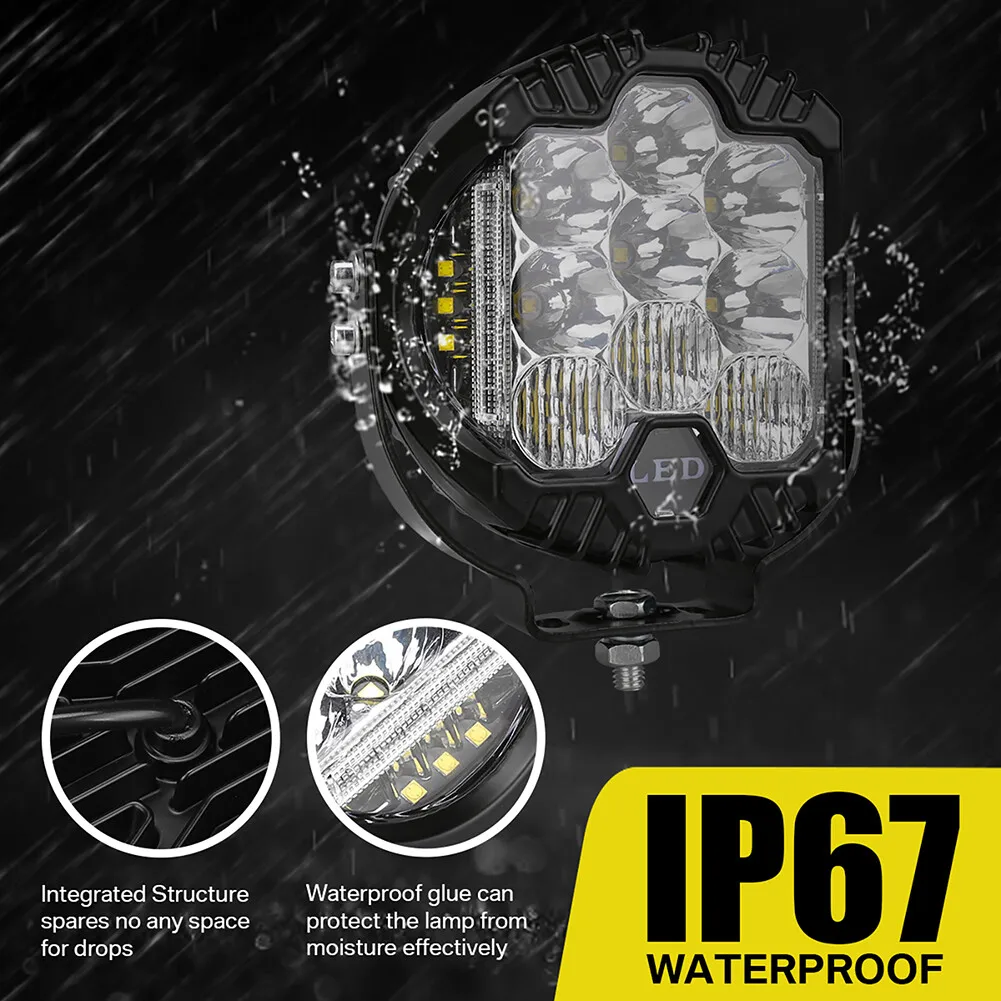 Luz Led de trabajo de 5 pulgadas y 75W, iluminación lateral circular para tirador, iluminación clara, lámpara Led intermitente lateral ámbar para conducción, iluminación para motocicleta - imagen 3