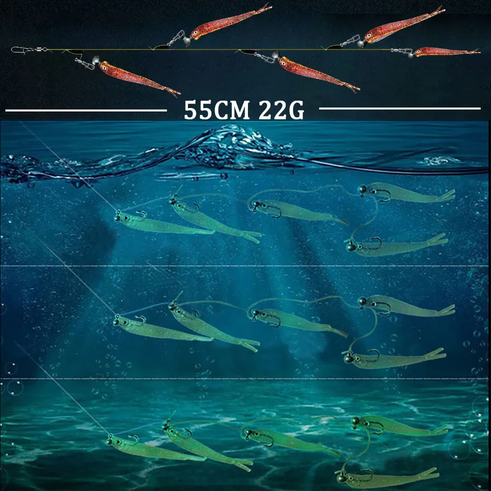 ZURYP-Juego de 5 señuelos blandos para Pesca, cabeza de plantilla, cola de horquilla, Wobbler de silicona, aparejos de lubina, Swim Cast Bait - imagen 5