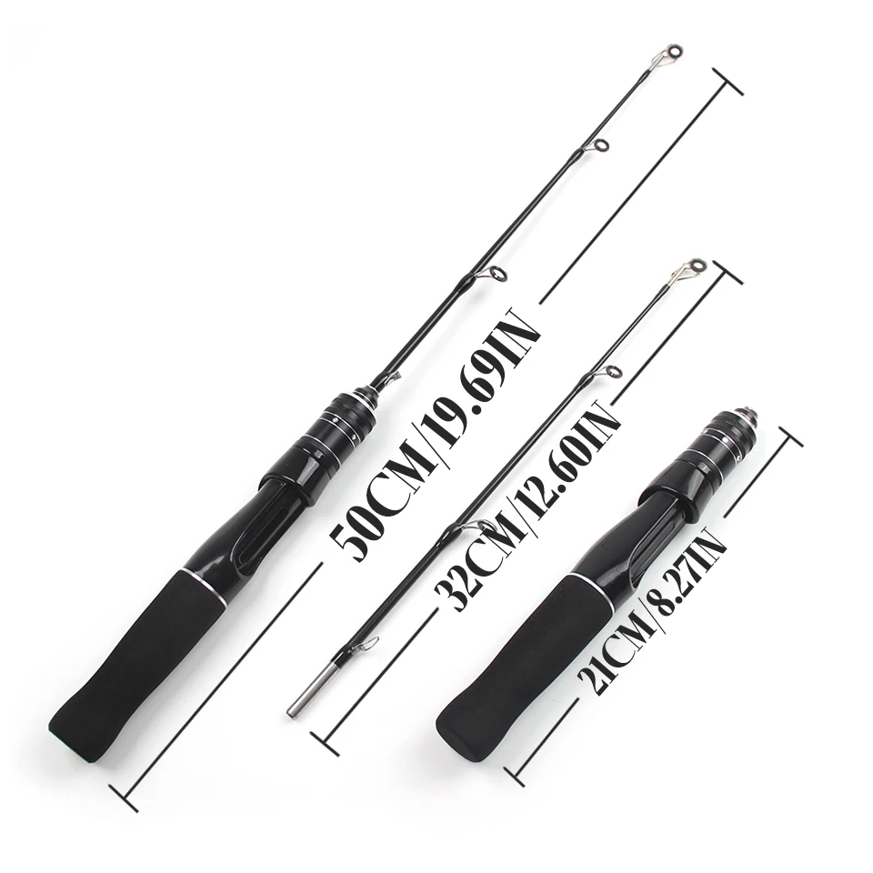 50cm Ice Fishing Rod - Ultra Short Carbon Fiber Pole with Sensitive Tip, ABS Comfort Handle, for Ice Hole Winter Fishing - imagen 5