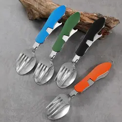 Set Cubertería Plegable Acero Inoxidable para Camping y Pesca