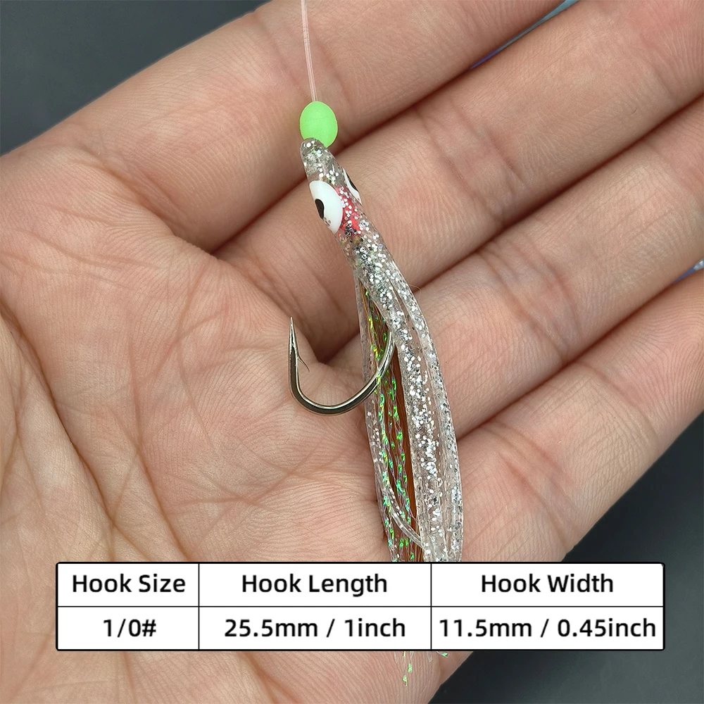 # Señuelo de pulpo suave Sabiki Rig con cuentas luminosas, plumas, juego de Señuelos de Pesca de agua salada para lubina, caballa, pargo, 1/0, 5 ganchos/paquete - imagen 4