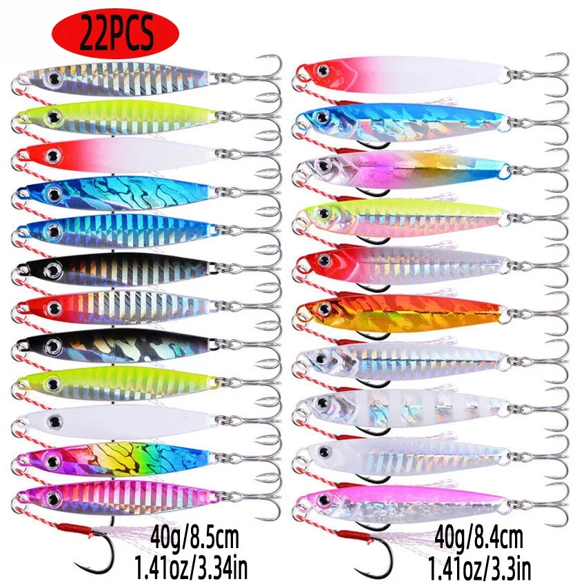 22 Uds. Juego de Señuelos de Pesca Jigging brillantes 40g 30g 20g 17g 10g 7g Shore Drag Cast Jigging cuchara Señuelos de Pesca cebo Artificial aparejos - imagen 5