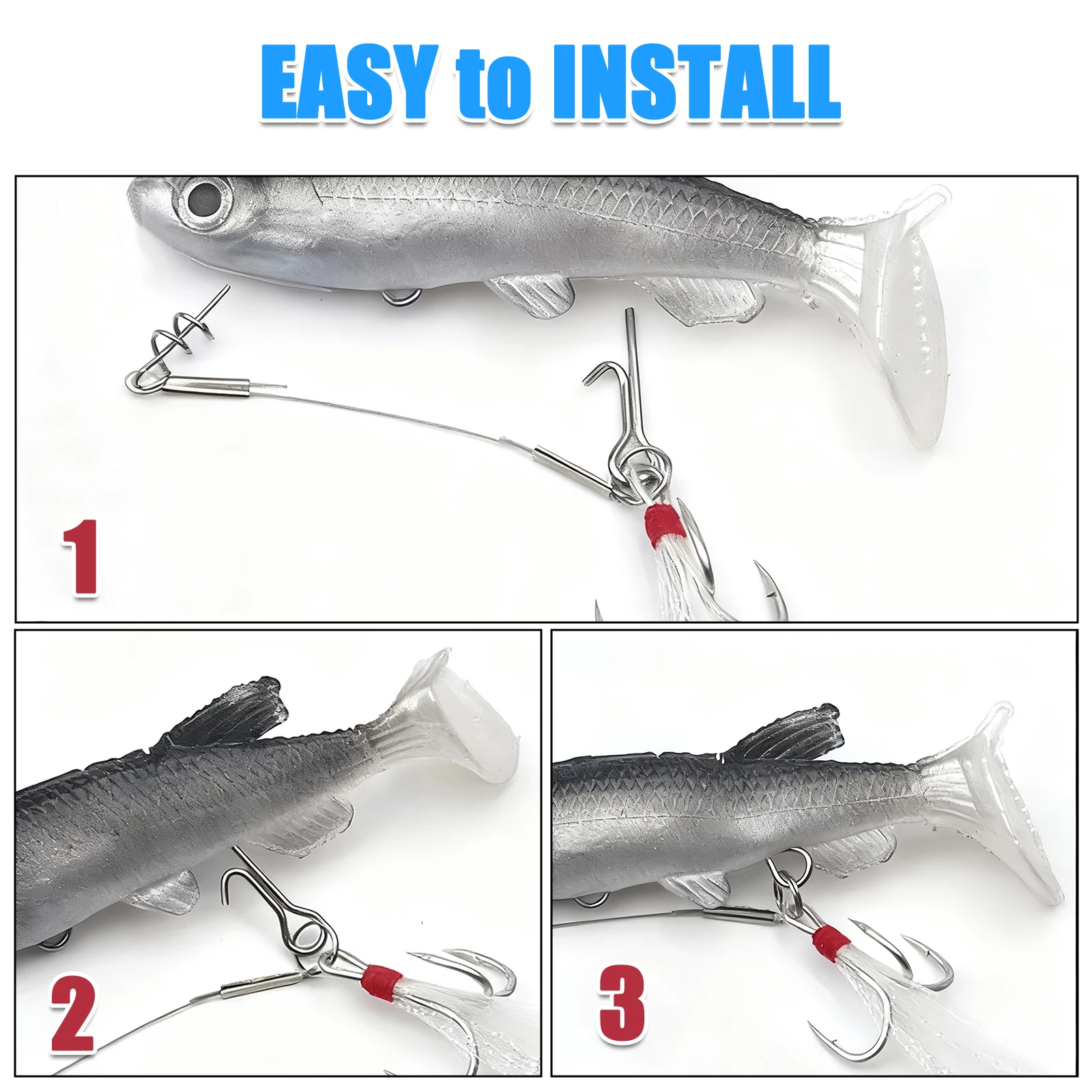 FishTrip-pasadores de bloqueo a presión, 10-50 Uds., pernos de cebo blando, conectores de Triple gancho, modificación de señuelo, accesorios de pasador de fijación DIY - imagen 4