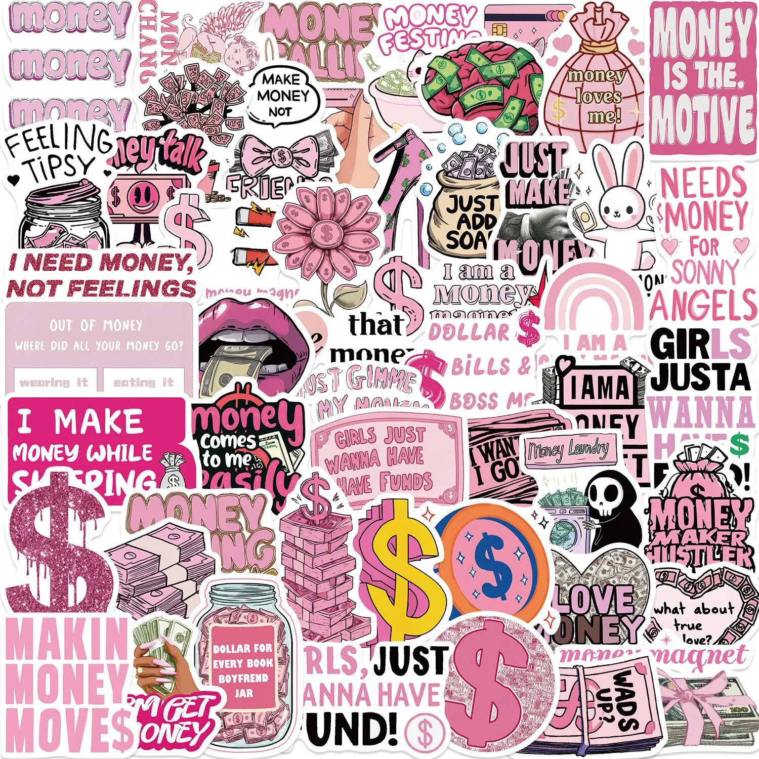Pegatinas Grafiti Dinero Rosa Impermeables – Decoración Multisuperficie