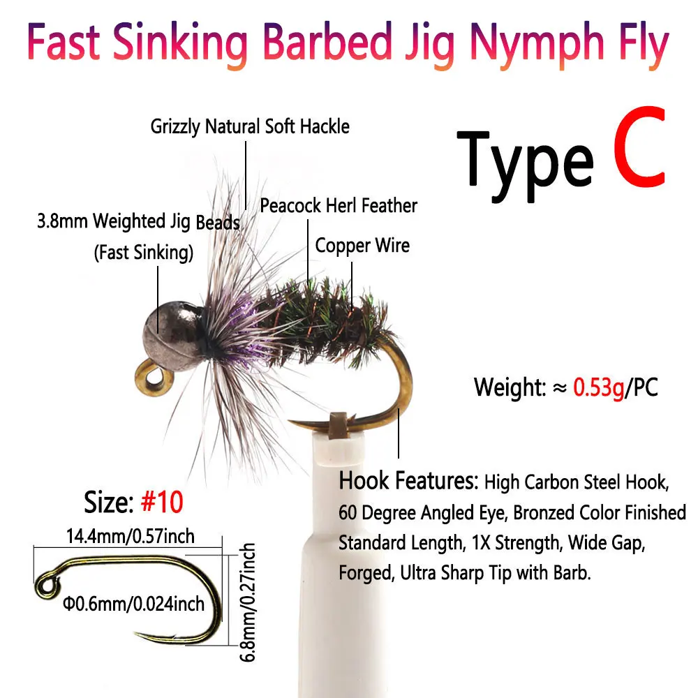 Bimoo Ninfa Grizzly Hackle – Hundimiento rápido para trucha Euro Nymphing - imagen 4