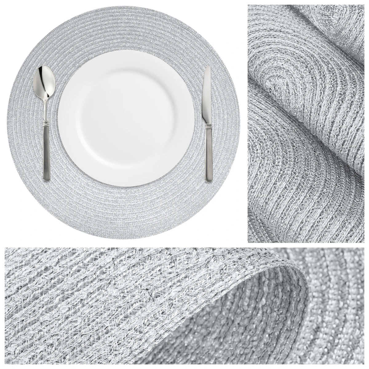 Juego de manteles individuales con cuentas de PET, 34cm, manteles individuales redondos con posavasos para Halloween, Navidad, decoración de comedor, mantel, 4/6/8 Uds. - imagen 5