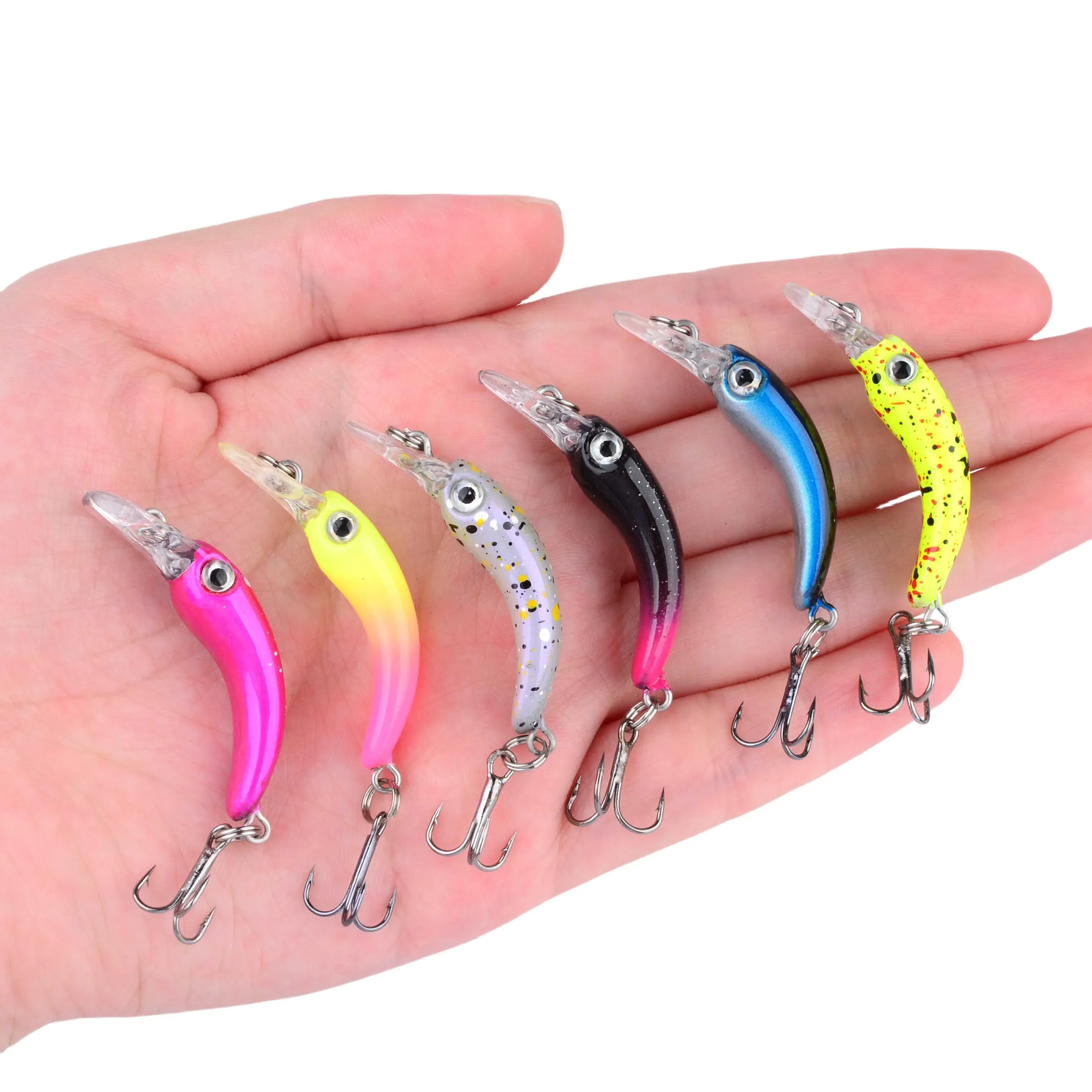 6 uds señuelo de pesca Mini Crankbait Wobblers aparejos de pesca manivela de pececillo de agua dulce cebo duro Artificial lubina