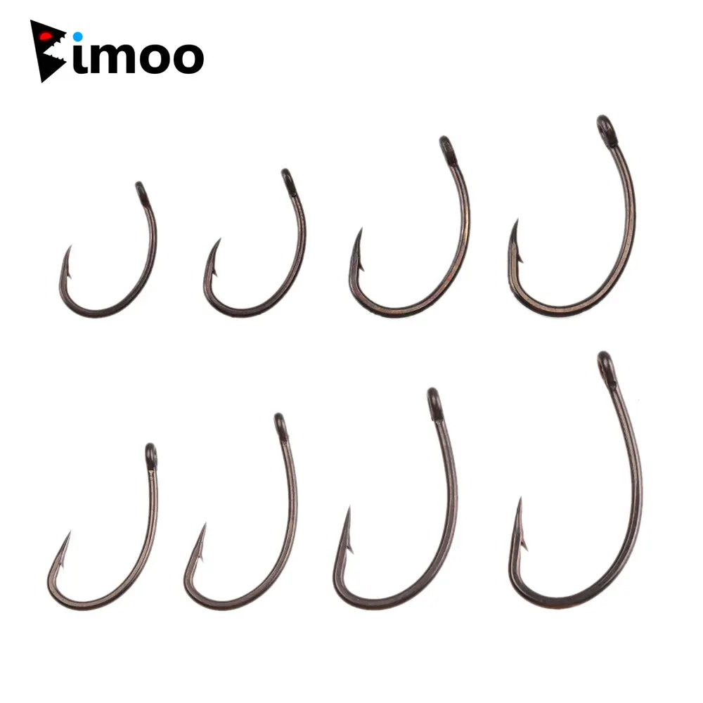 Bimoo 40 piezas # 2- # 8 anzuelos de pesca de carpa curvados con púas, anzuelo de pesca de carpa europea de acero rico en carbono para pelo de carpa/plateforme Chod Zig