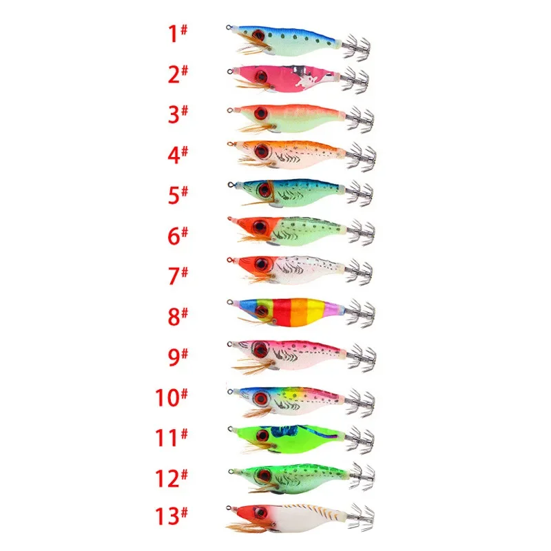 Señuelo de pesca flotante, anzuelo de calamar noctilucente, Jigging de camarones de madera Artificial, cebo de pulpo - imagen 4