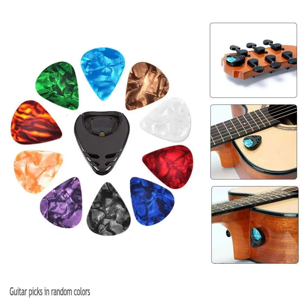 Juego de púas y soporte para púas de guitarra, 10 piezas, para guitarra acústica, eléctrica, bajo, ukelele, soporte con palo (Color aleatorio) - imagen 2