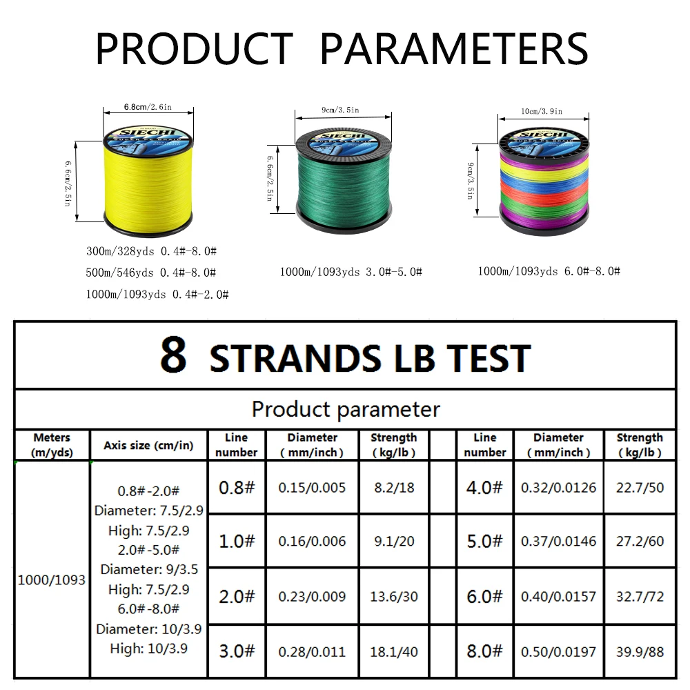 SIECHI-sedal de pesca de 300m, 500m, 1000m, 12 hebras, alambre trenzado de Pe, súper fuerte, 20LB-150LB, 8X, aparejos para agua dulce - imagen 5