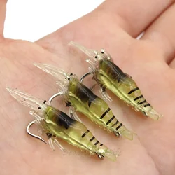 Cebo Artificial de silicona para camarones luminosos, simulación de gambas suaves con ganchos, aparejos de pesca Wobbler de carpa/señuelo/accesorios, 10 Uds.