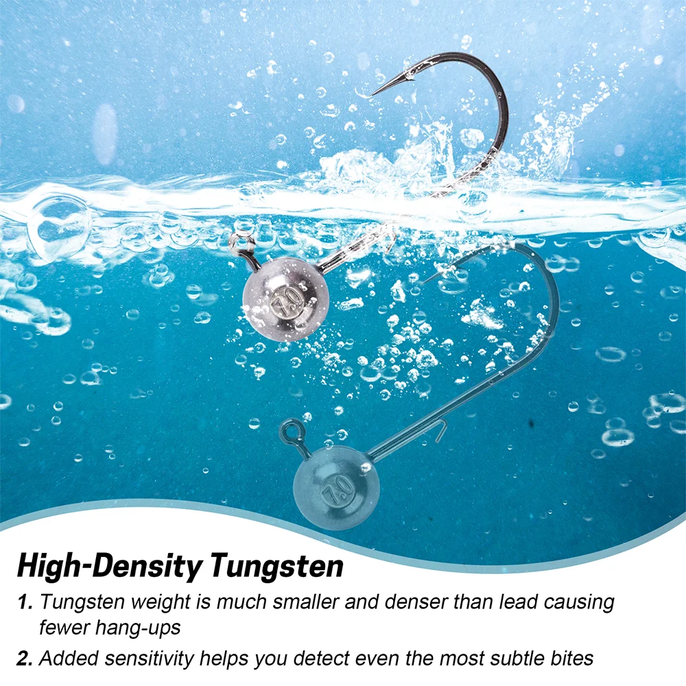Anzuelo de cabeza plomada de tungsteno de 3/4/5 piezas, 1,8g/2,7g/3,5g/5,3g/7g, cabeza plomada de bola redonda, anzuelos de tungsteno, señuelo de gusano suave, accesorios de pesca - imagen 5