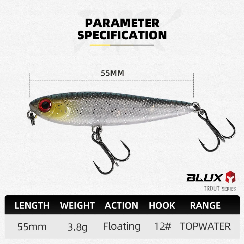 BLUX PUPPY-señuelo de pesca de superficie, 55mm, 3,8g, palo de lápiz Artificial, lubina de agua dulce, andador de plástico, equipo de cebo duro para perro - imagen 2