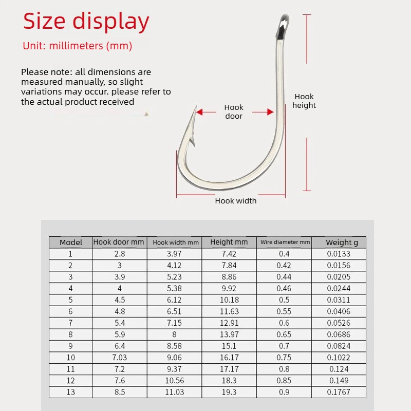 100 Uds. Gancho con agujero en caja, anzuelo de pesca Haixi, anzuelo de tubo, anzuelos de comercio exterior, suministros de engranajes, gancho de tira fina de acero al carbono alto - imagen 4