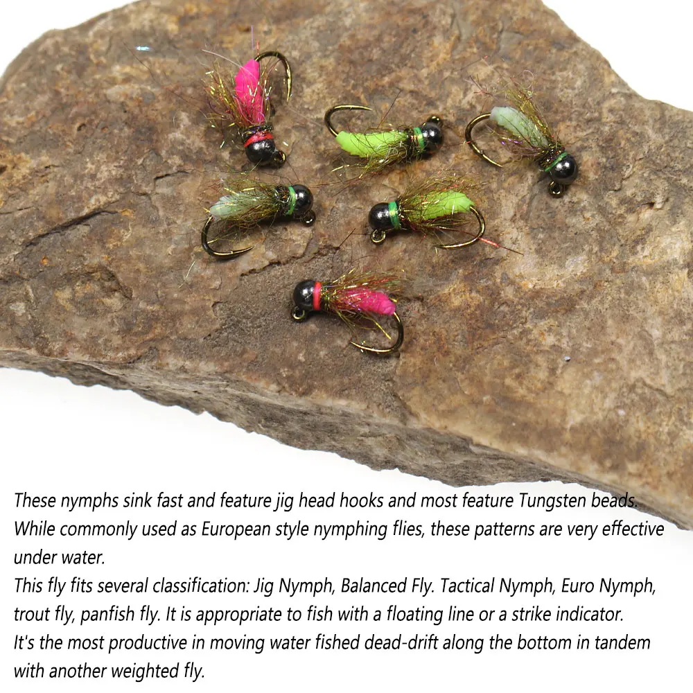 Bimoo 6PCS # 10 # 12 # 14 # 16 plantilla de púas cabeza de cuentas Jig Ninfa mosca hundimiento rápido húmedo Euro Ninfa mosca trucha Panfish Señuelos de pesca cebos - imagen 4