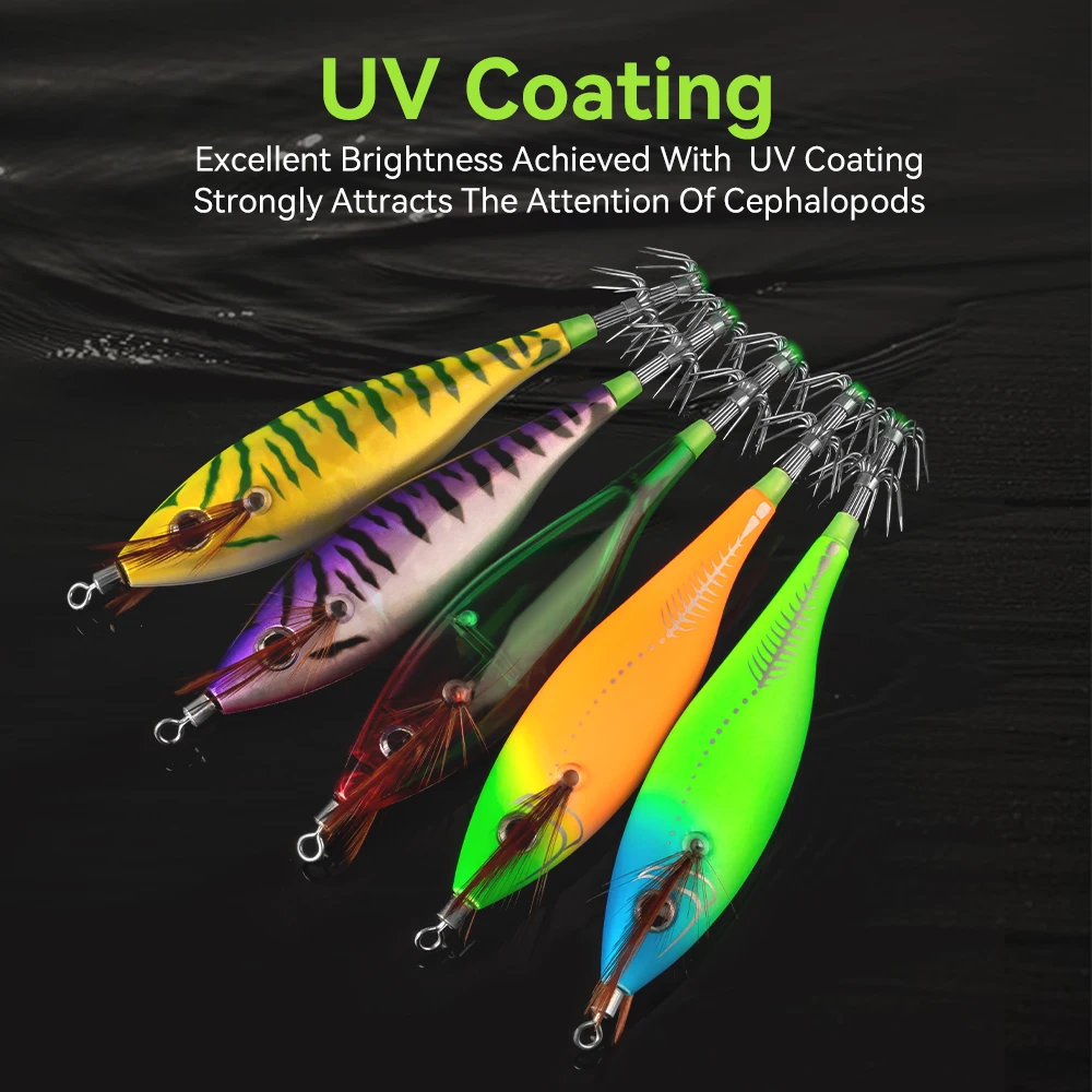 Kingdom Egi Pro plantilla de calamar Horizontal madera camarón calamar gancho 5 unids/set calamar Jigging pulpo sepia cebos de camarones de agua salada - imagen 4