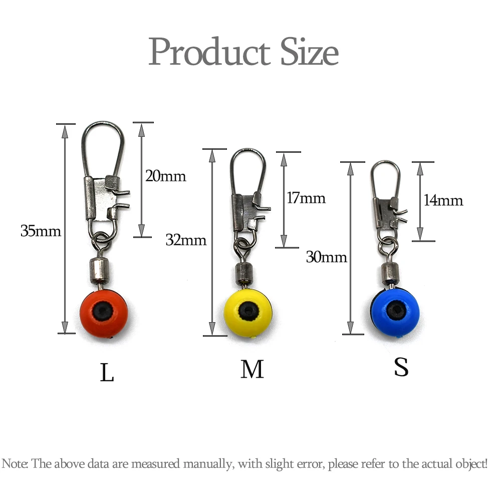 MNFT 100 Uds línea de pesca deslizadores de plomo conector de flotador de pesca giratorios con broches de enclavamiento rojo/amarillo/azul - imagen 3