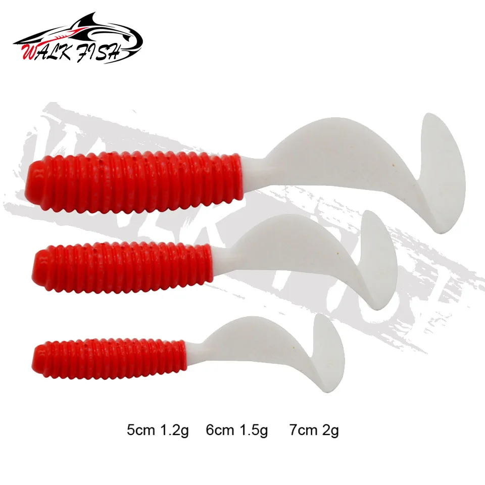 WALK FISH-señuelo de pesca de 10 piezas, 5cm, 6cm, 7cm, gusano atrayente Natural, colas rojas y blancas, cebo suave de 7,5 cm/3,7g, mordedura de pescado Real Sens - imagen 3