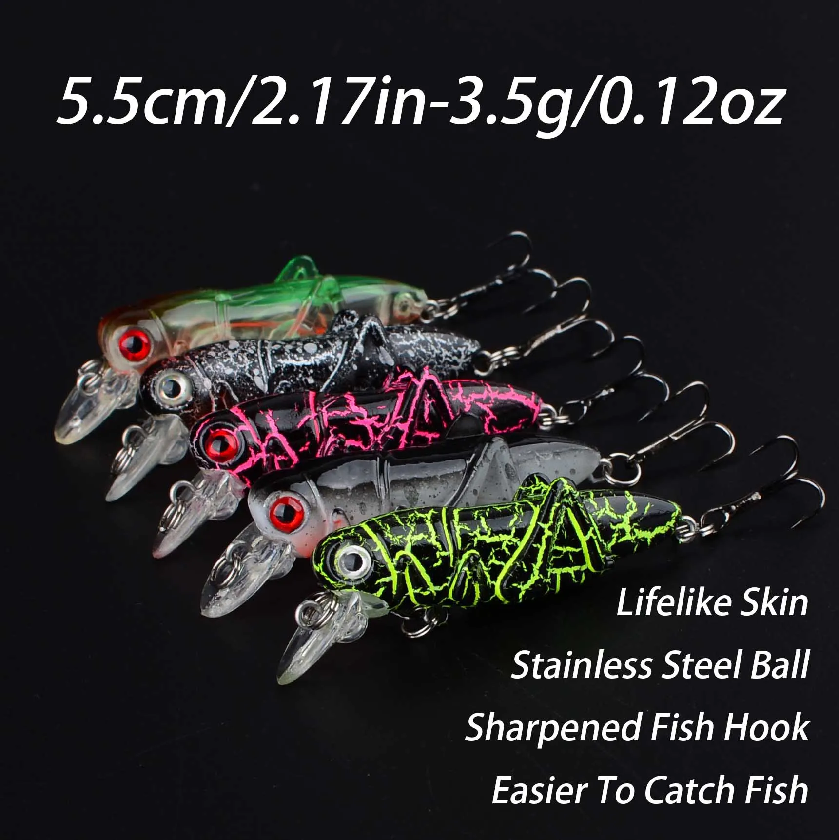 Señuelos de pesca de insectos saltamontes, cebo duro Wobbler, cebo Artificial realista, Swimbait de lubina, 5 uds. - imagen 3