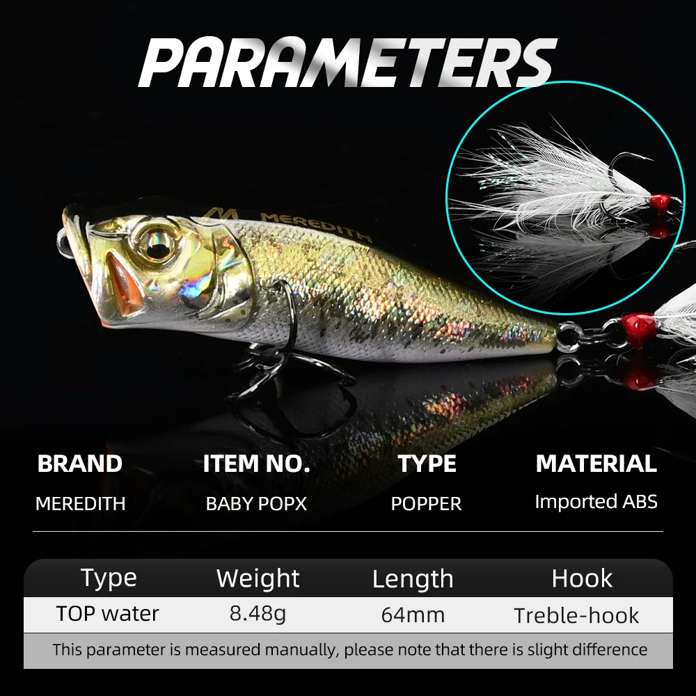 Señuelo de pesca MEREDITH Popper, 64mm, 8,48g, señuelo de pesca Topwater, cebo duro Artificial, pesca para lubina, perca, Lucio, señuelo de pesca - imagen 2