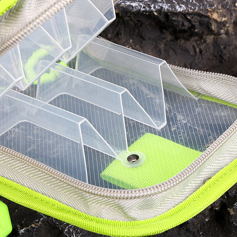 WEIHE, 1 unidad, bolsa de almacenamiento de equipo de pesca con señuelo, paquete de camarones de madera de seis rejillas, bolsa de cebo con señuelo, organizador de accesorios de pesca - imagen 2