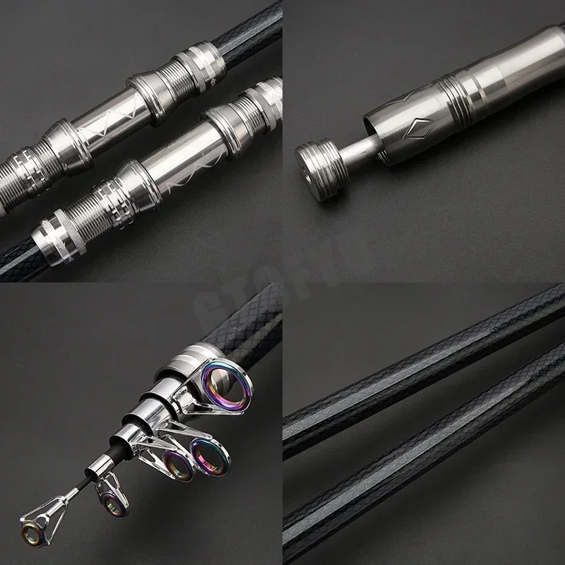 Caña telescópica de fibra de carbono gris – para agua salada y dulce - imagen 2