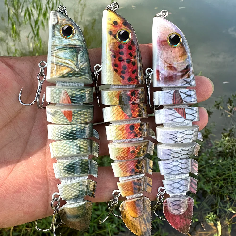 Señuelo de pesca de varias secciones realista 3D, 3 uds., con ganchos dobles, 21,8g/13cm, cebo de natación biónico que se hunde, especial para pescar - imagen 5