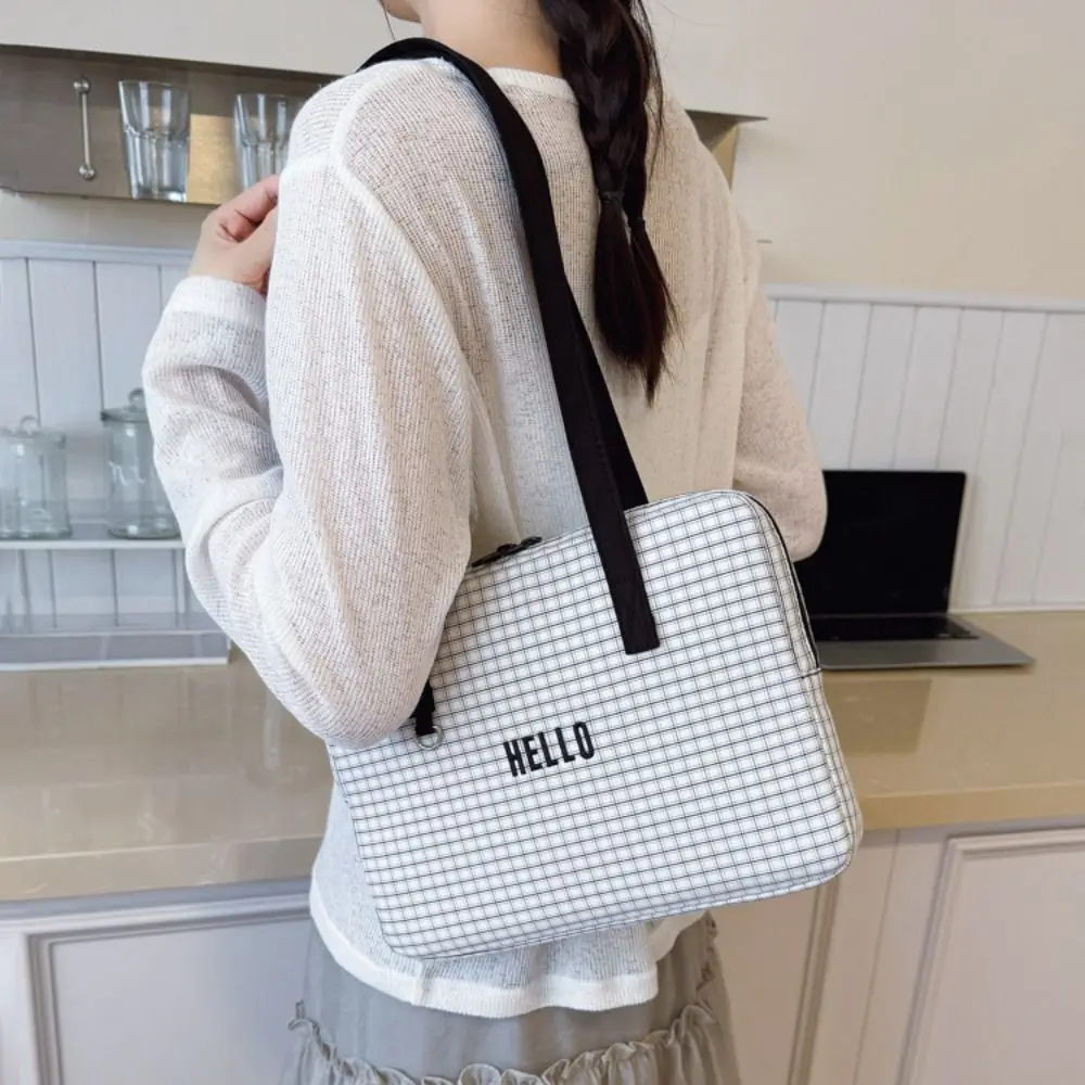 Bolso de hombro para ordenador portátil de 13/14 pulgadas, funda para tableta a prueba de golpes de gran capacidad, patrón de rejilla multifuncional, bolso de viaje para ordenador portátil - imagen 3