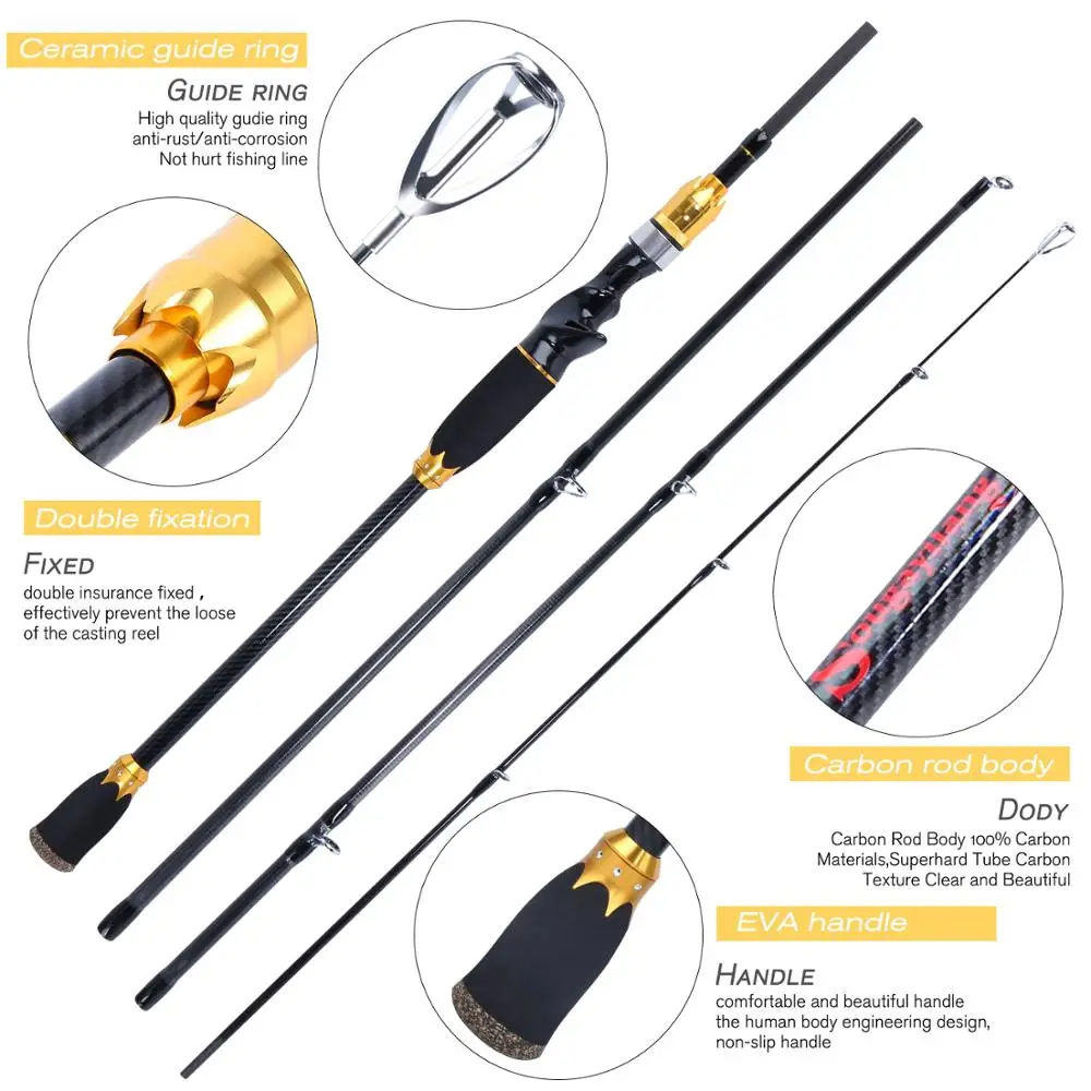 Sougayilang-caña de pescar con señuelo y carrete de Baitcasting, 4 secciones, giratoria de carbono, juegos de carrete de Pesca de fundición - imagen 5