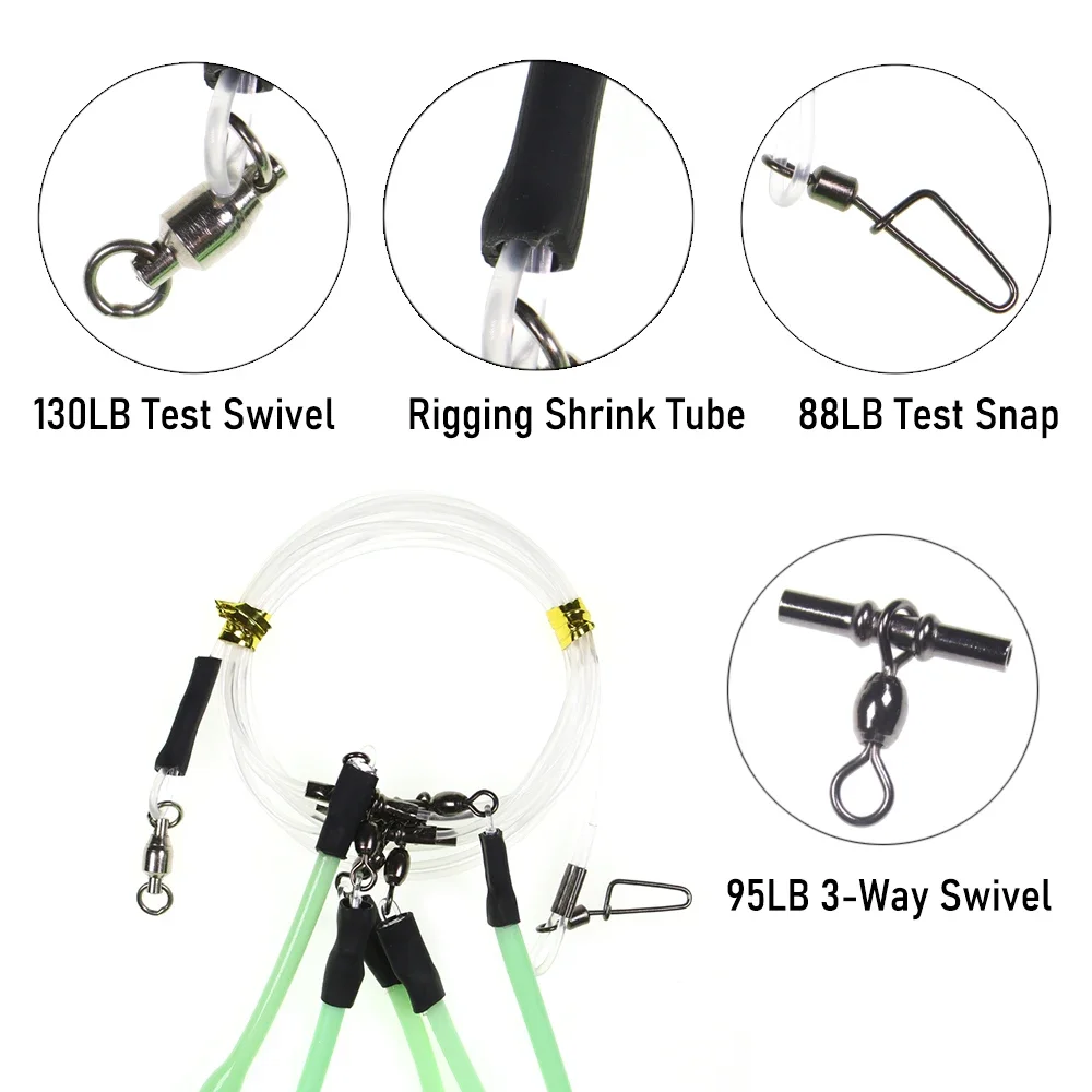 Ellllv pesca en agua salada 5 anzuelos aparejo de caída profunda con mangas protectoras luminosas para pesca de halibut, malta, pargo, atún y tiburón - imagen 4