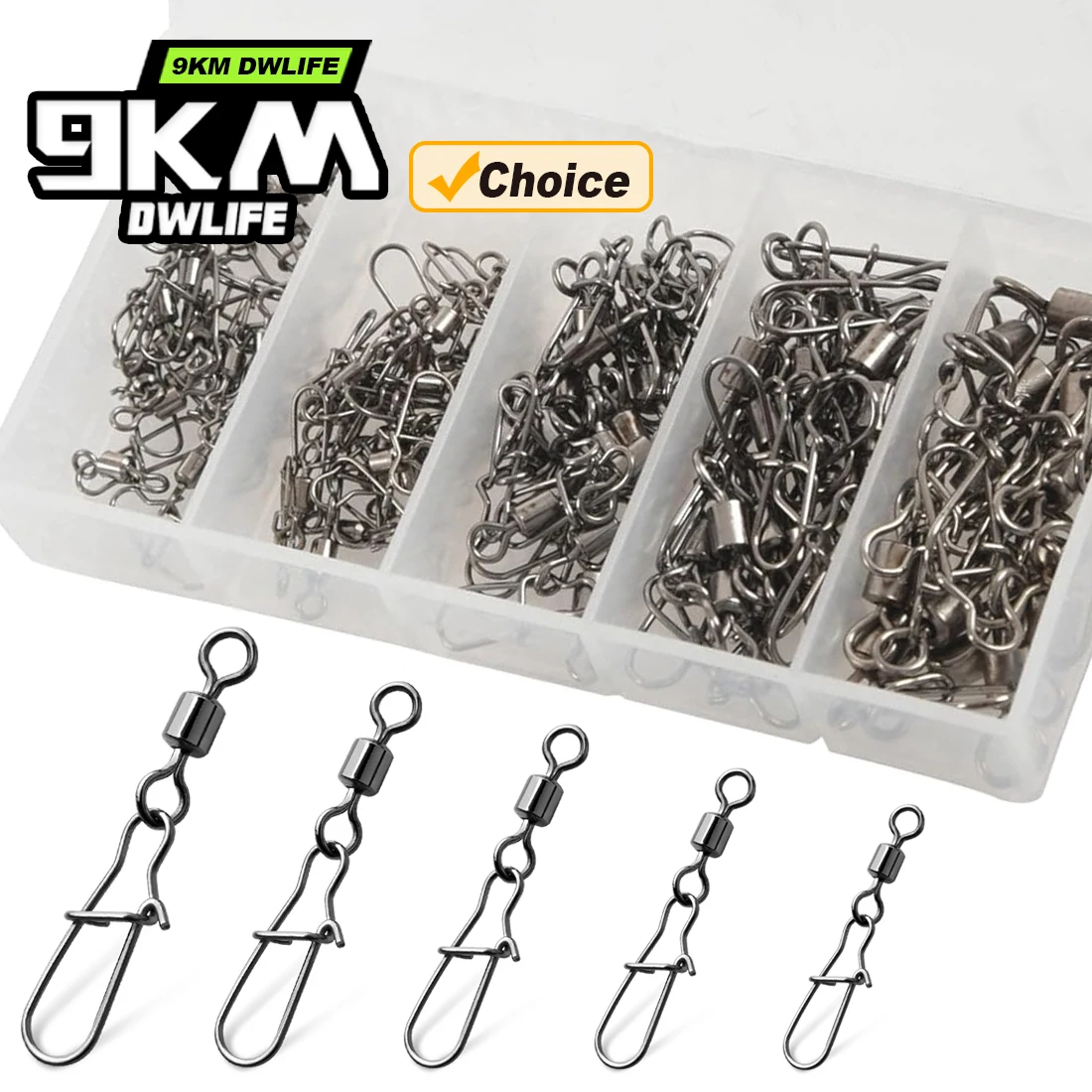 Kit de presión giratoria de pesca de 9KM, barril giratorio con Clip de doble bloqueo, conector de pesca de latón inoxidable, aparejos de agua dulce y salada