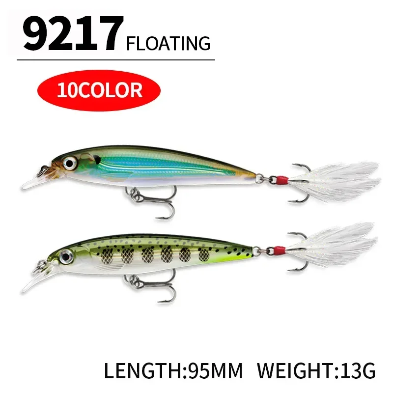 Señuelos de pesca láser Minnow 95mm/13g sub cebo flotante para vías navegables con bola de acero láser vinculante para el cabello cebo de tres anzuelos - imagen 3