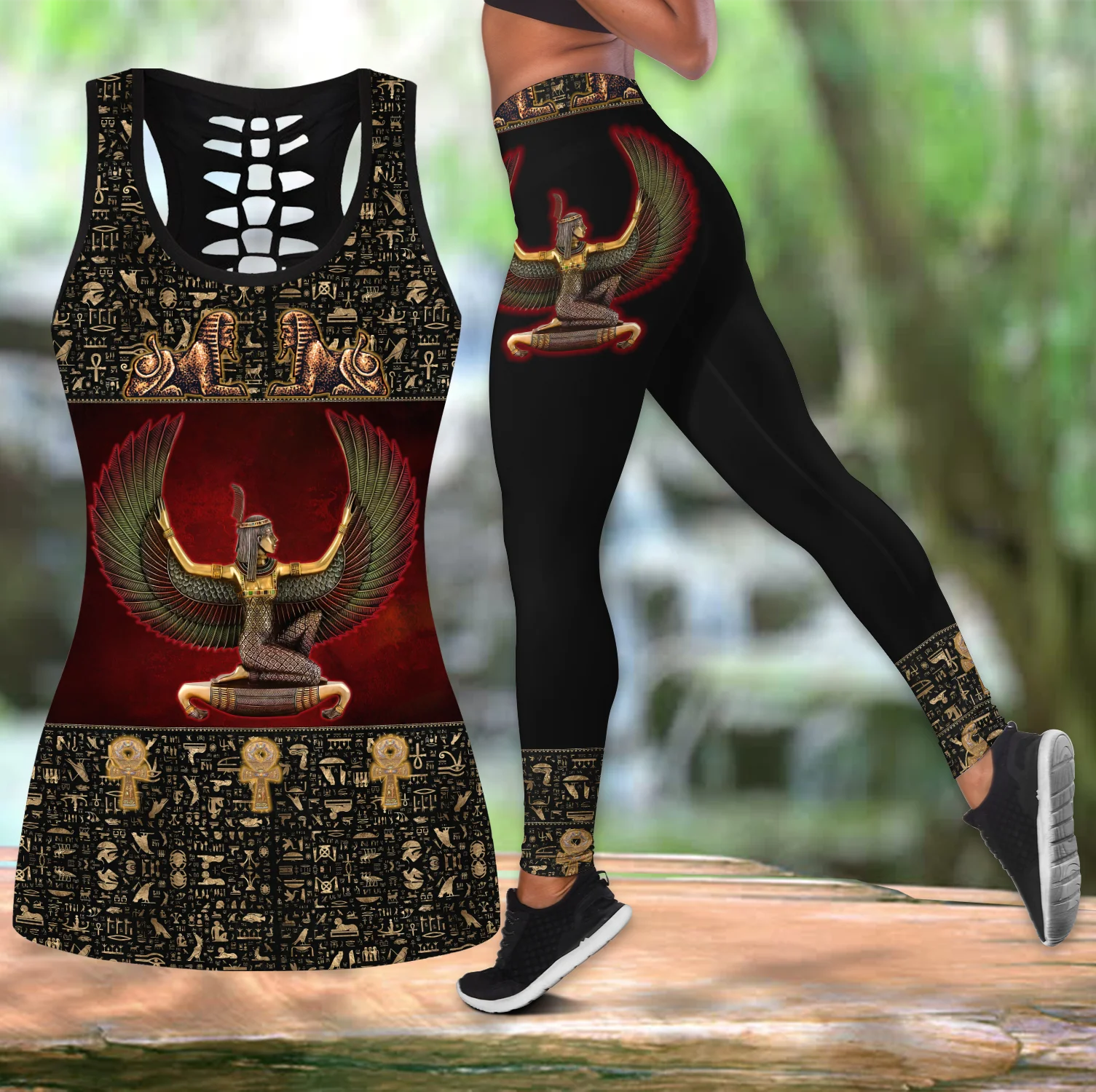 Top y mallas fitness mujer estampado Reina Egipcia 3D - imagen 3