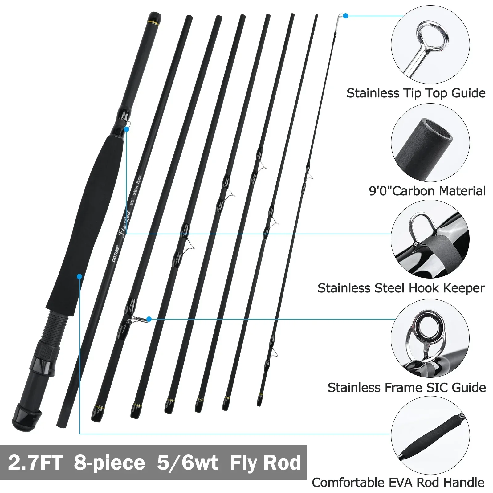 Goture Combo pesca a mosca – Caña carbono, carrete y tubo PVC - imagen 3