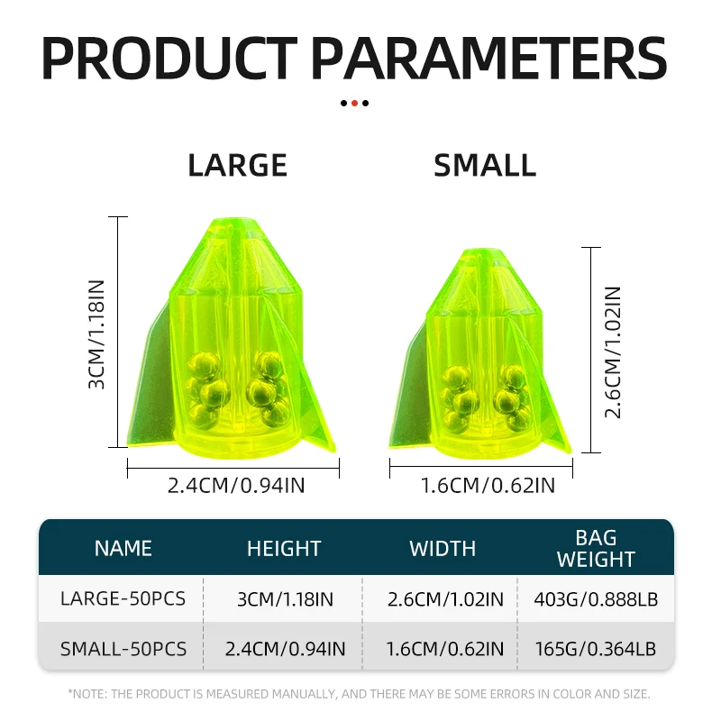 50 unids/bolsa accesorios de equipo de pesca de colores mezclados, cebo de señuelo, peso del cuerpo del pez, cuentas de plástico, tubo de sonido, bolas de metal integradas - imagen 5