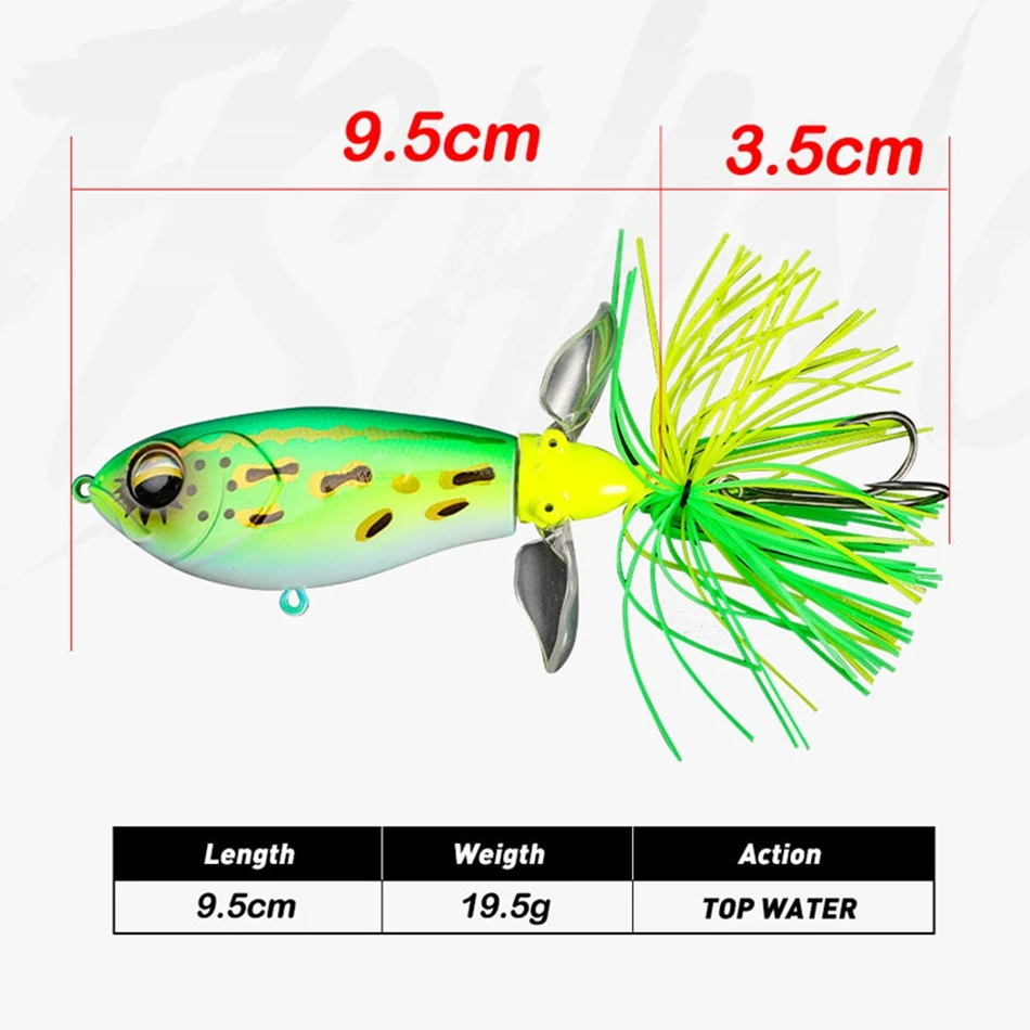 Cebo duro flotante Wobbler de fundición larga, 9,5 cm, 19,5g, cebo Chatter, señuelo de pesca en agua superior, cola giratoria Popper - imagen 3