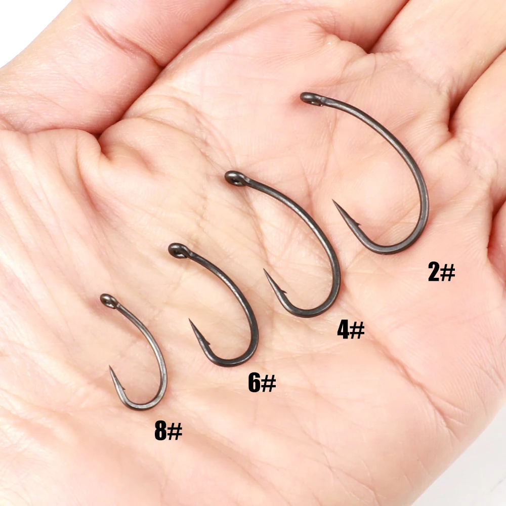 FTK 30PCS 2 # -4 #   Anzuelos de pesca de carpa con ojo, Micro púa, anzuelos de acero rico en carbono, accesorios de pesca recubiertos de PTFE - imagen 5