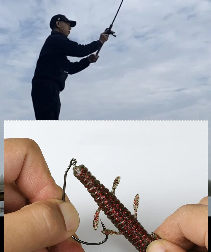 Anzuelo de gusano de pesca con cerradura de resorte, barra de anzuelo reforzada, puerta ancha, ángulo obtuso, anzuelo de cebo blando, lote de 50 piezas en oferta - imagen 4