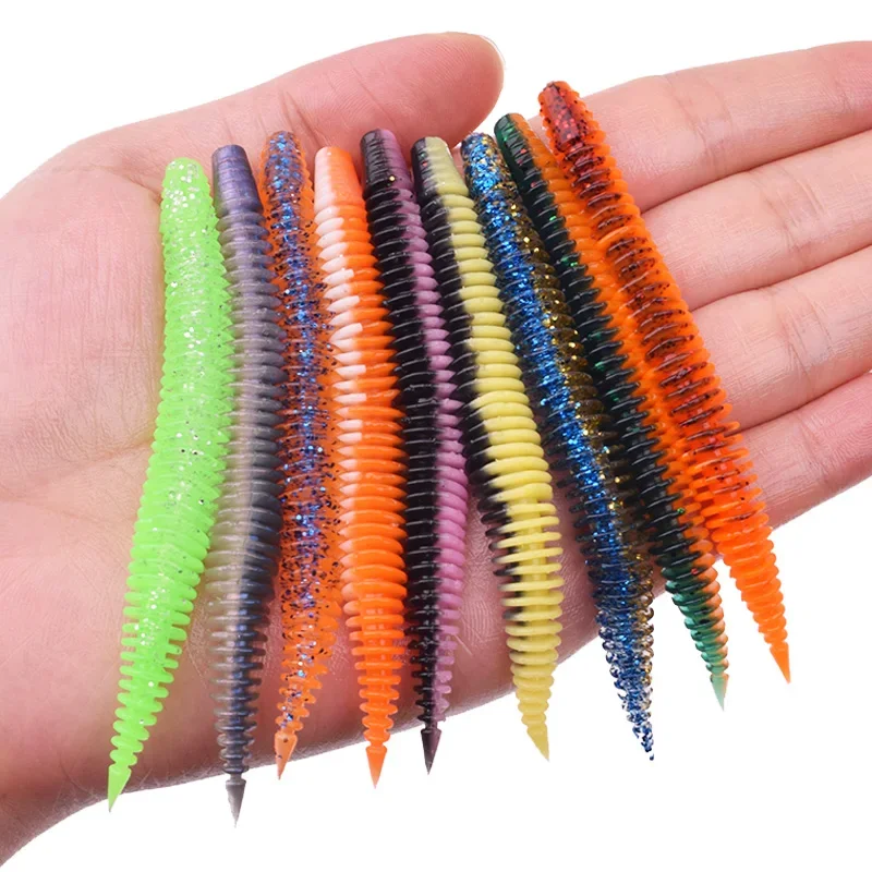 10 unids/lote larva Pin cola señuelos blandos 8cm 2,3g colores dobles cebo suave de silicona gusano de agua dulce Swimbaits para lubina Jig Wobblers - imagen 2