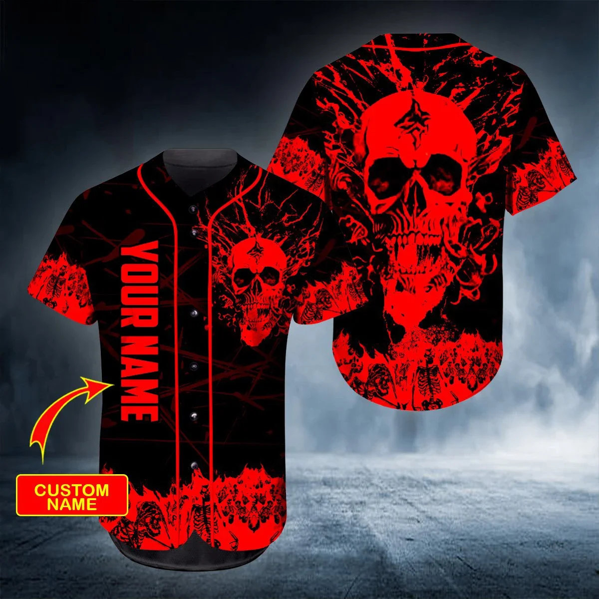 PLstar Cosmos Fire Rock Skull Nombre personalizado Camisas completamente estampadas en 3D Jersey de béisbol Camiseta de béisbol única unisex BQS11 - imagen 5