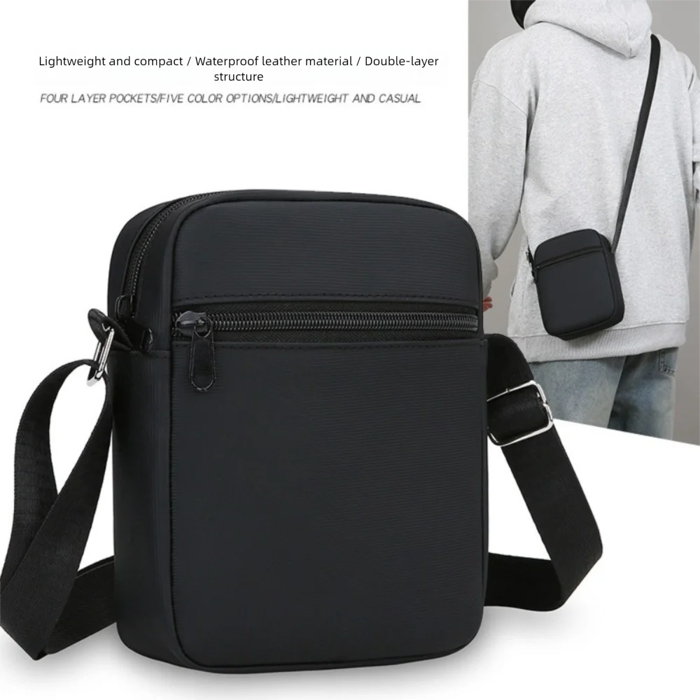 Bolso de hombro de PU a la moda, bolso cruzado impermeable negro, bolso ajustable para teléfono móvil con múltiples compartimentos para hombres - imagen 5