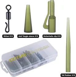 Goture 60 unids/set Clips de seguridad para pesca de carpa cola cono de goma manga antienredos cambio rápido giratorios aparejos giratorios de peso de pesca