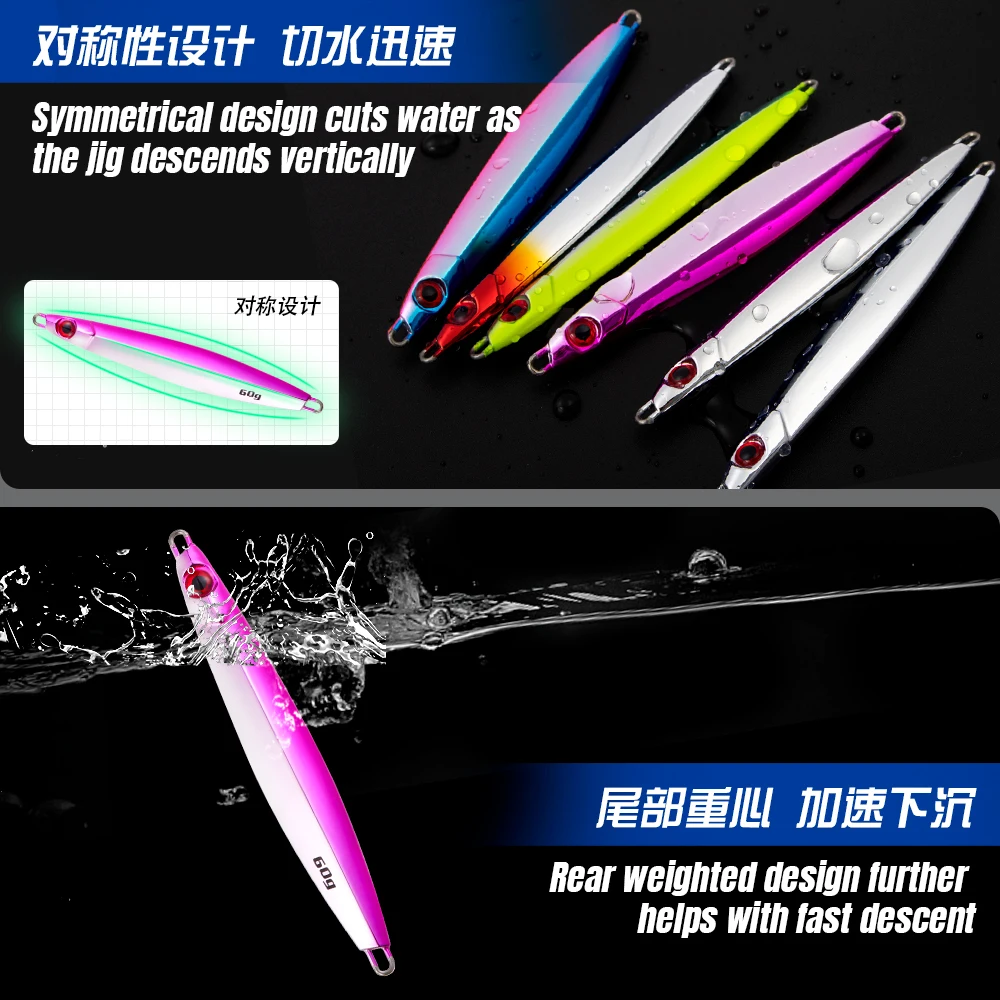 CASTFUN-plantillas de Metal galvanizadas, 40g, 60g, 80g, 100g, Señuelos de Pesca artificiales de mar, cebo de plantilla de Metal Vertical - imagen 3