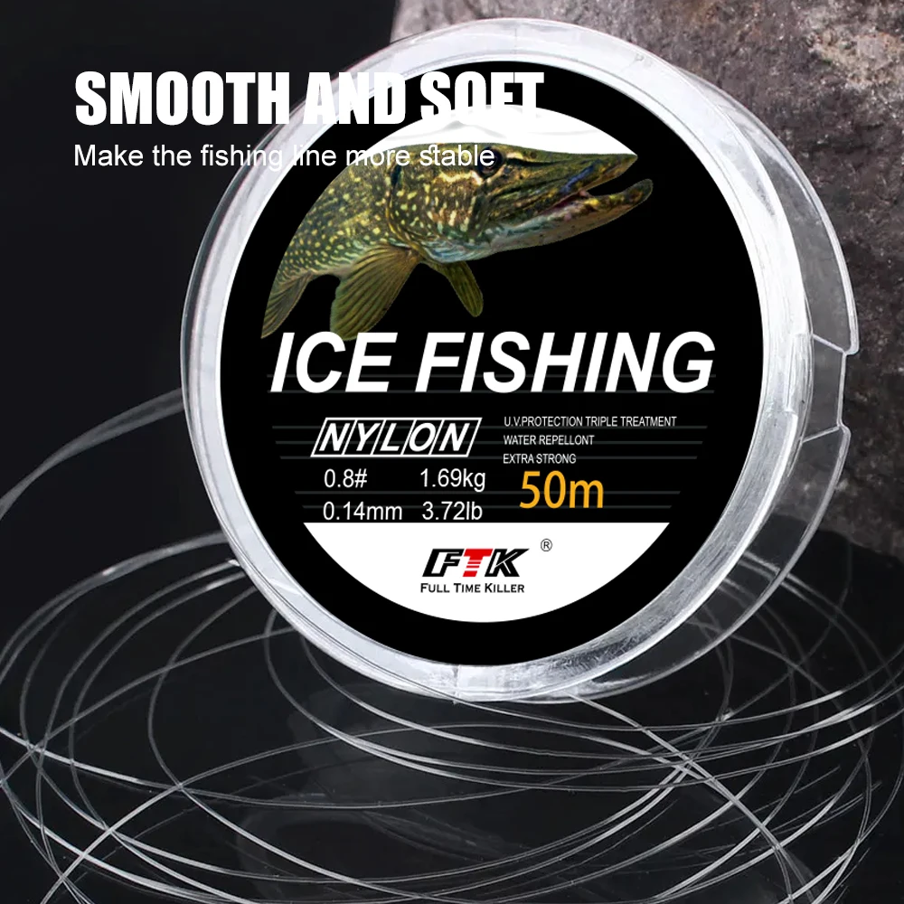 FISH KING-sedal de pesca en hielo de nailon, 50M, nivel de 0,14-0,35mm, transparente, para lubina, carpa, accesorios de pesca de invierno - imagen 5