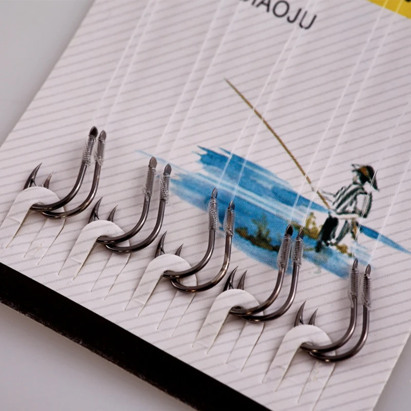 4 paquetes de 20 pares de anzuelos con manivela, anzuelos de la serie japonesa, aparejos de pesca de Color níquel negro con púas para captura de agua dulce - imagen 3