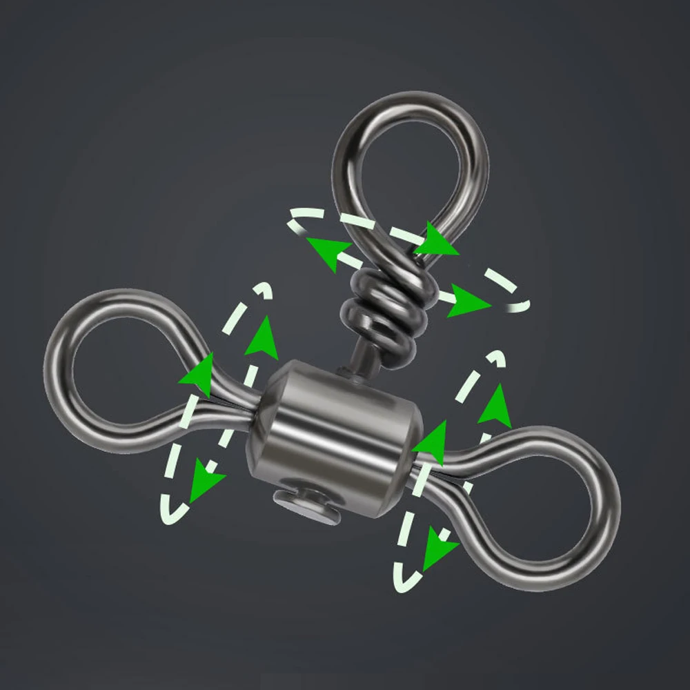 DNDYUJU 30 Uds. Giratorio de pesca de línea cruzada de barril de 3 vías con anillo sólido conector de línea de anzuelo de pesca de latón accesorios de pesca - imagen 4