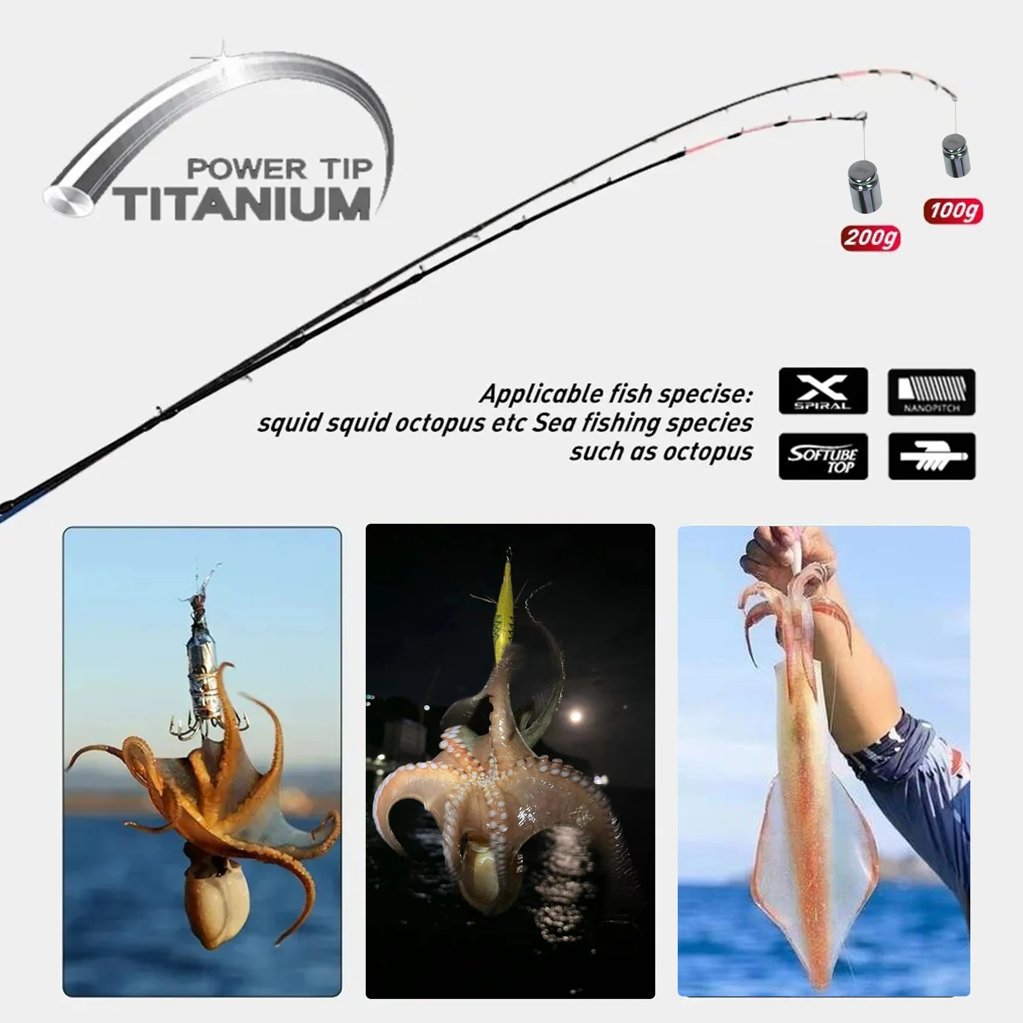 BIUTIFU, cañas de pescar Jigging con punta de titanio, fundición de pulpo, 1,75 m de potencia M/H 20-120g T1000, caña de barco de calamar con señuelo de carbono de alta calidad - imagen 4