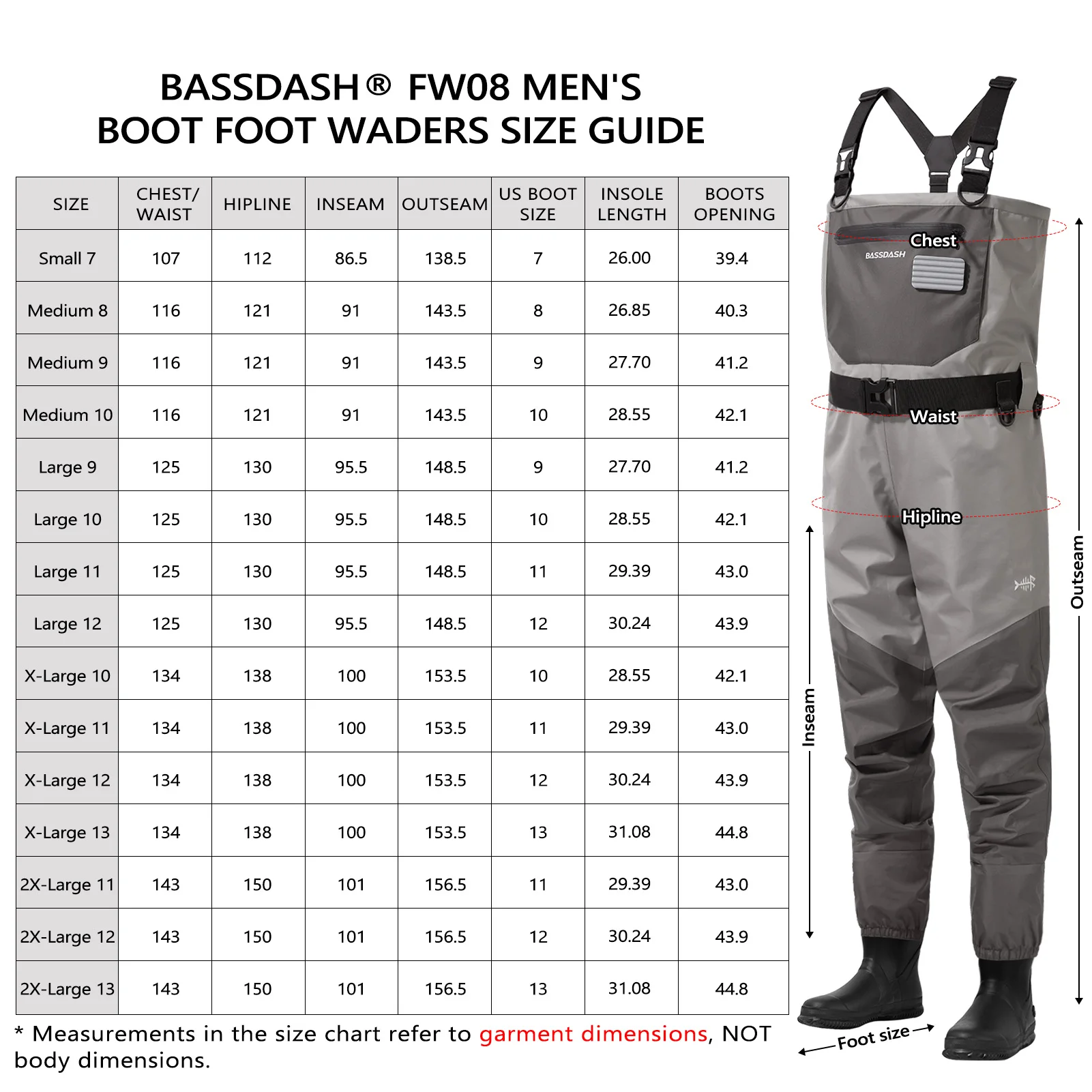 BASSDASH FW08 Botas de pescador transpirables para hombre, impermeables, para pesca con mosca, pecho, pesca, bota ligera - imagen 3