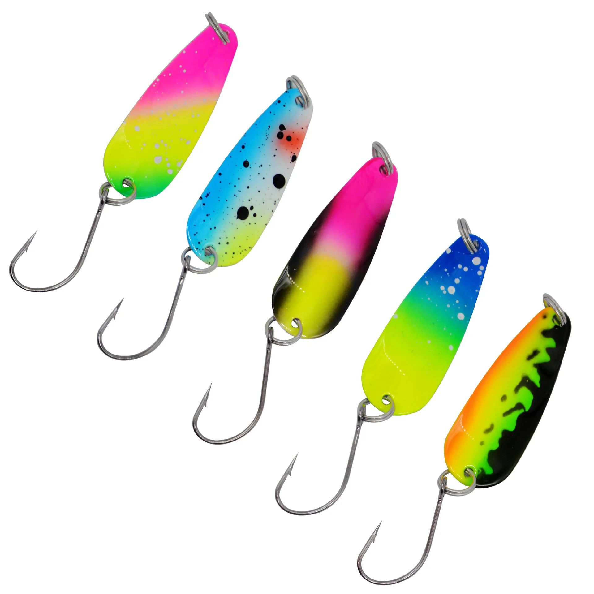 Señuelos de pesca cucharas coloridas gancho único plantillas de Metal de cobre señuelos artificiales lote 8 piezas en oferta - imagen 2
